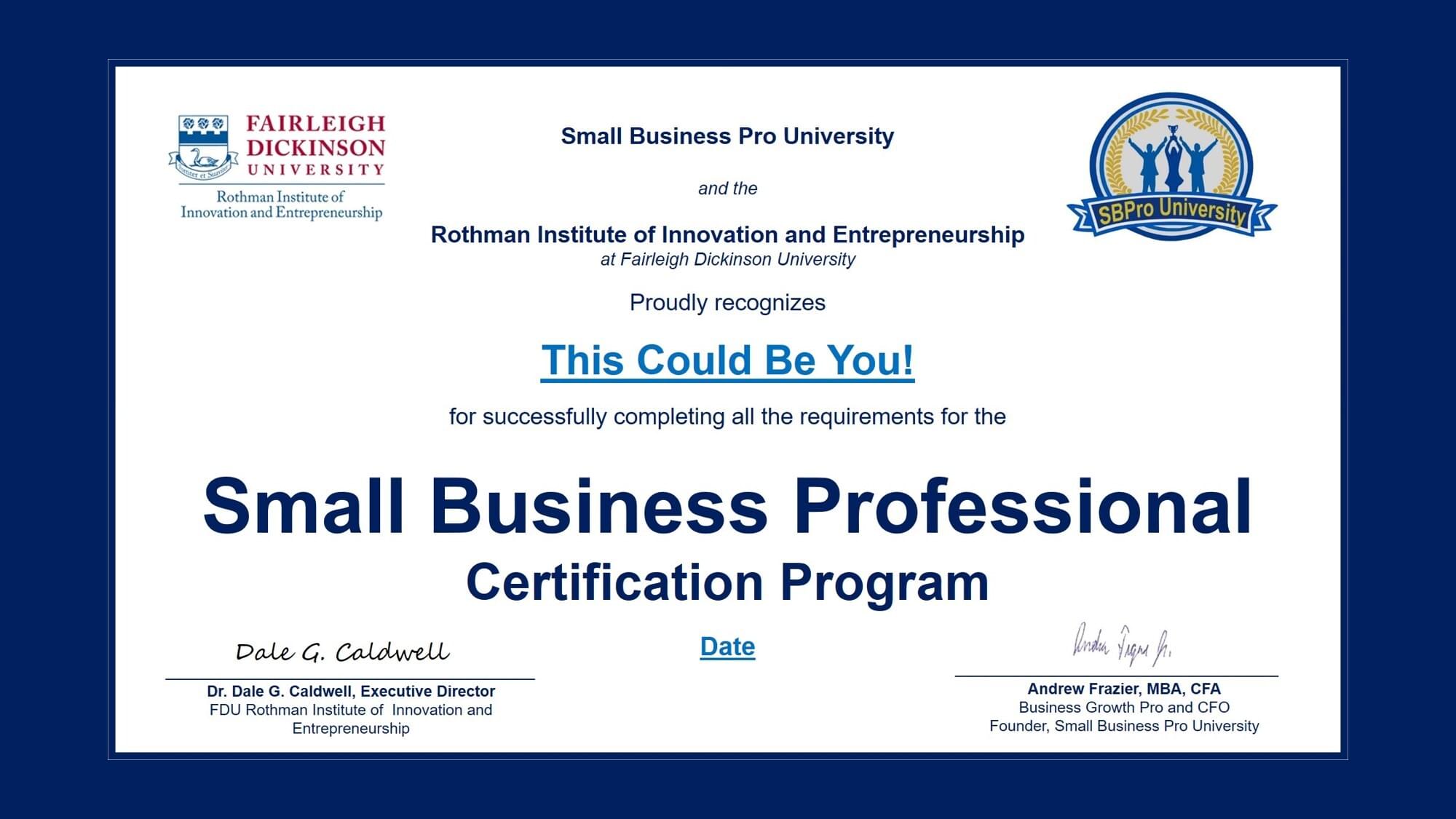 Small Business Pro Certification Certificate